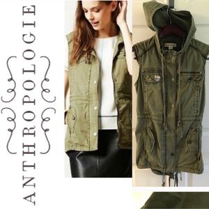Anthropologie - Olive Green Canvas Vest with Hood